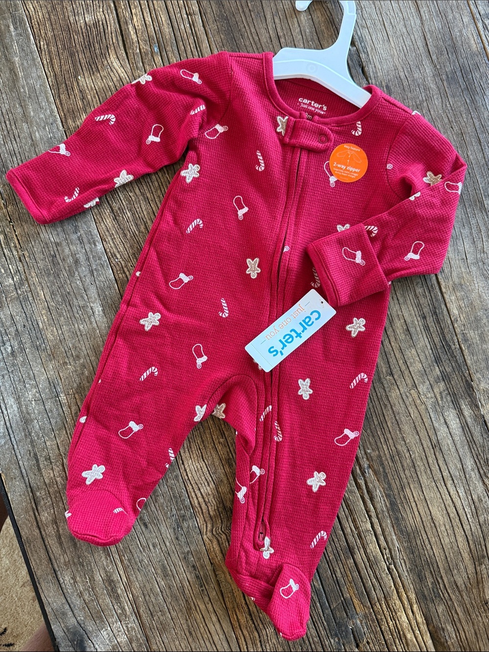 Carter's Crimson Holiday Footed One-Piece with Candy Cane Print 3M size